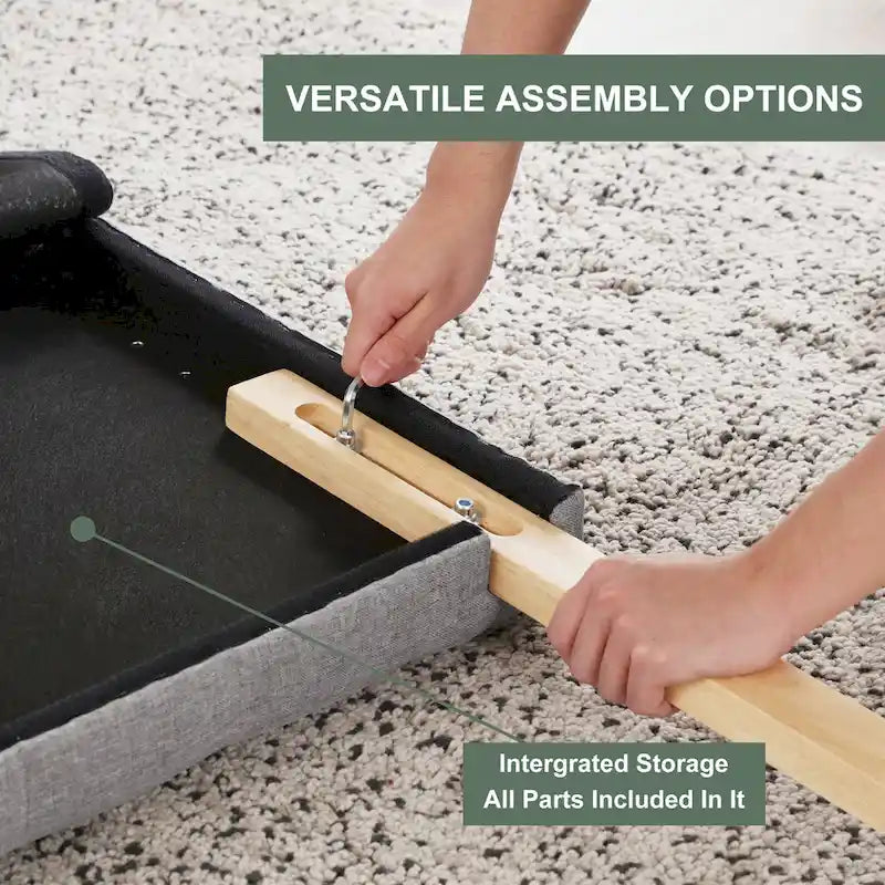 Tête de lit capitonnée en lin beige/gris pour grand lit avec hauteur réglable, 1 personne