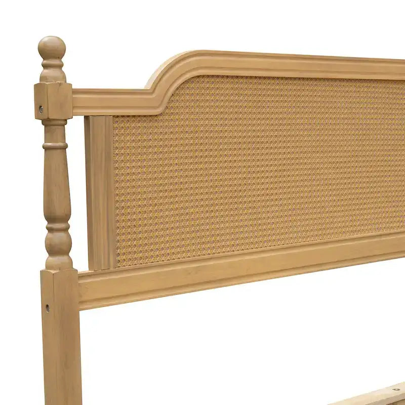 Cadre de lit plateforme en noyer / rotin blanc, King / Queen, aucun sommier tapissier requis