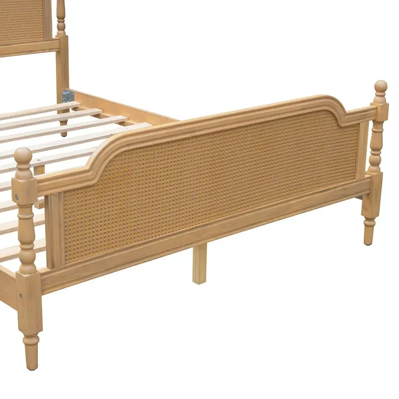 Cadre de lit plateforme en noyer / rotin blanc, King / Queen, aucun sommier tapissier requis
