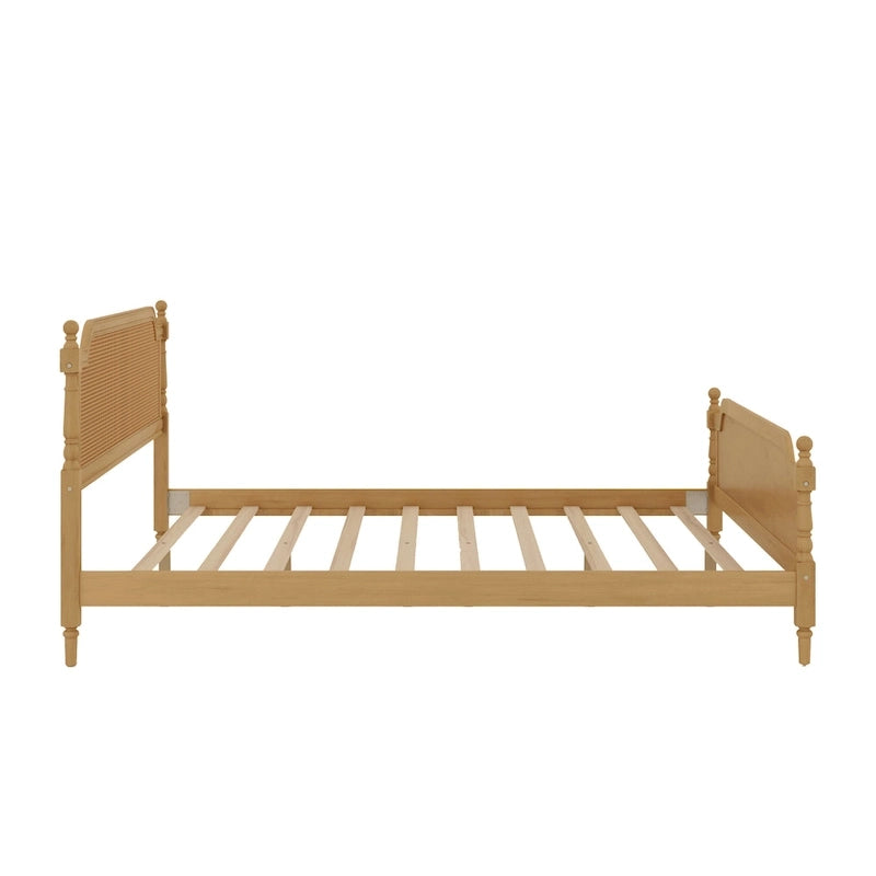 Cadre de lit plateforme en noyer / rotin blanc, King / Queen, aucun sommier tapissier requis