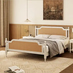 Cadre de lit plateforme en noyer / rotin blanc, King / Queen, aucun sommier tapissier requis