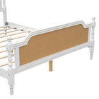 Cadre de lit plateforme en noyer / rotin blanc, King / Queen, aucun sommier tapissier requis