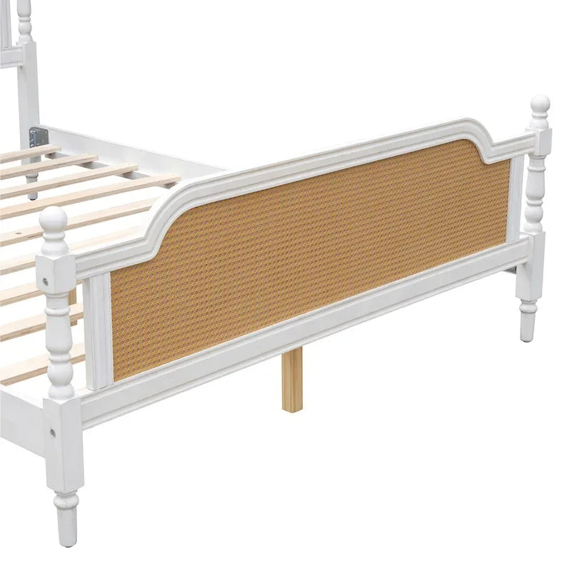 Cadre de lit plateforme en noyer / rotin blanc, King / Queen, aucun sommier tapissier requis