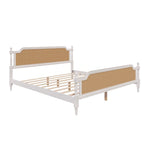 Cadre de lit plateforme en noyer / rotin blanc, King / Queen, aucun sommier tapissier requis