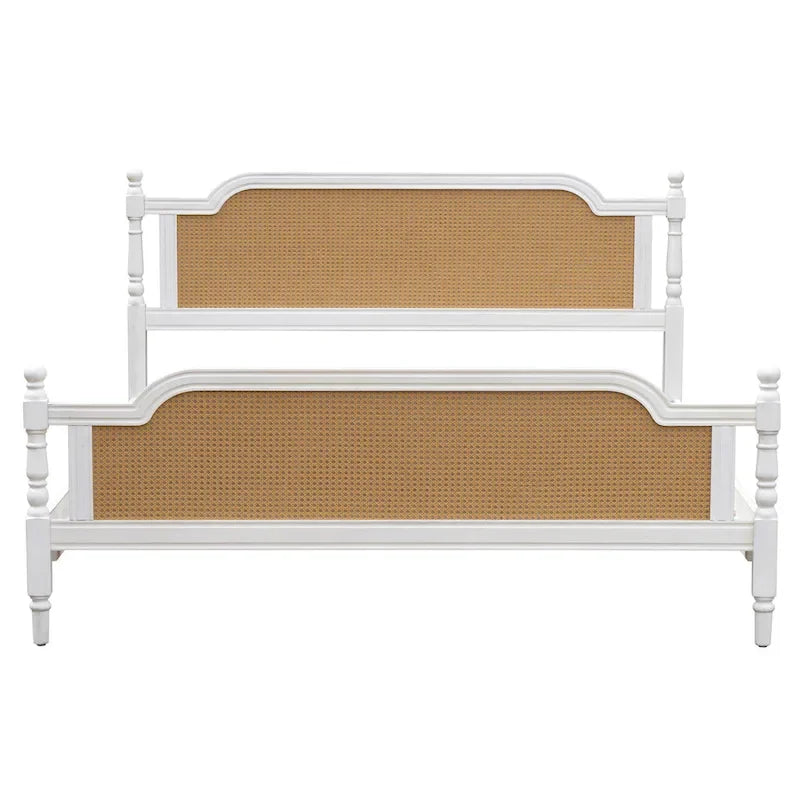 Cadre de lit plateforme en noyer / rotin blanc, King / Queen, aucun sommier tapissier requis