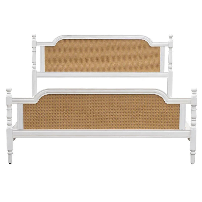 Cadre de lit plateforme en noyer / rotin blanc, King / Queen, aucun sommier tapissier requis