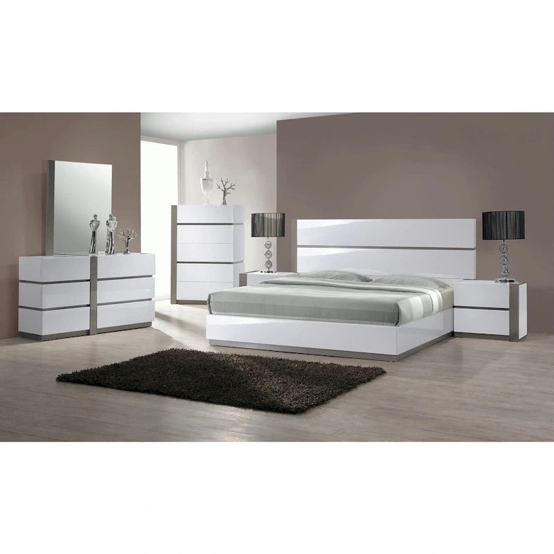 Lit plateforme laqué blanc et gris – Grand lit/Très grand lit